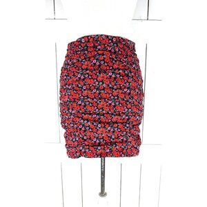 Vintage 90s red floral stretchy bodycon mini skirt